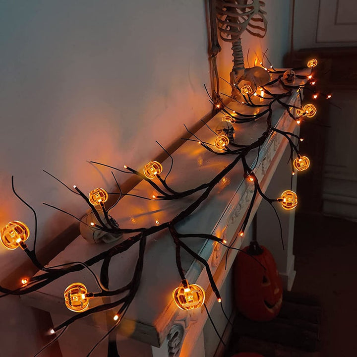 Halloween String Lights Outdoor Garland with LED Pumpkin and Bat Battery Operated 6 Feet 8 Modes