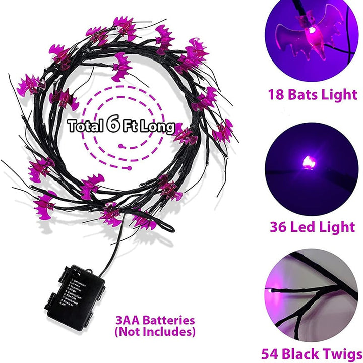 Halloween String Lights Outdoor Garland with LED Pumpkin and Bat Battery Operated 6 Feet 8 Modes