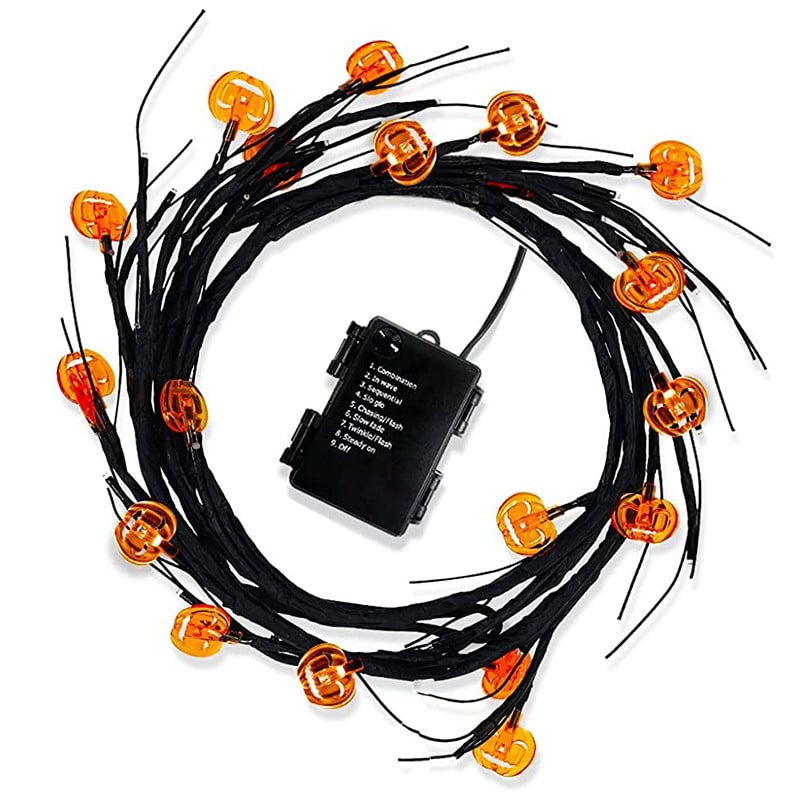 Halloween String Lights Outdoor Garland with LED Pumpkin and Bat Battery Operated 6 Feet 8 Modes