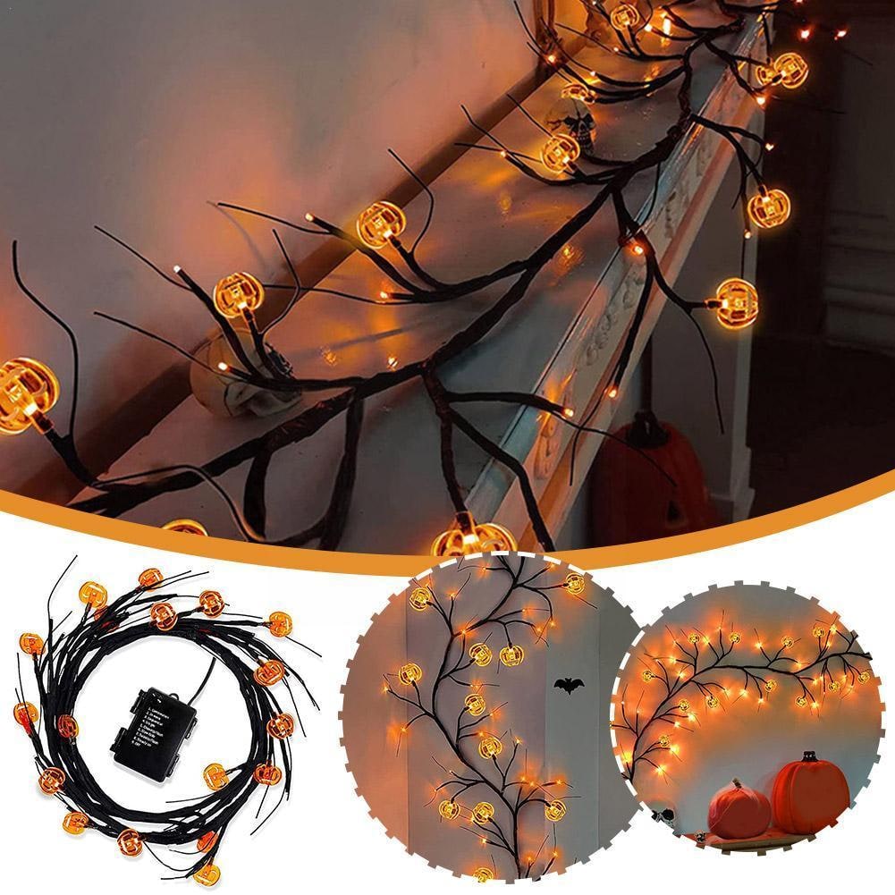 Halloween String Lights Outdoor Garland with LED Pumpkin and Bat Battery Operated 6 Feet 8 Modes