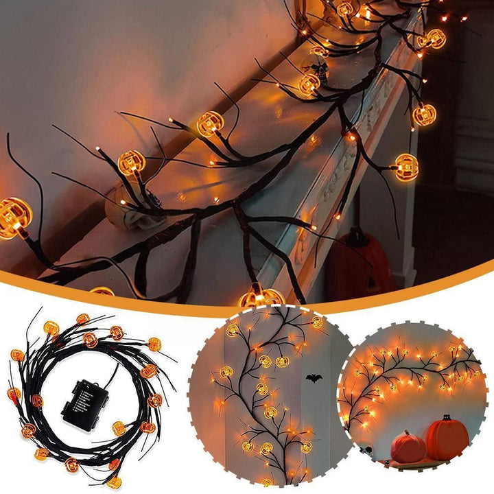 Halloween String Lights Outdoor Garland with LED Pumpkin and Bat Battery Operated 6 Feet 8 Modes