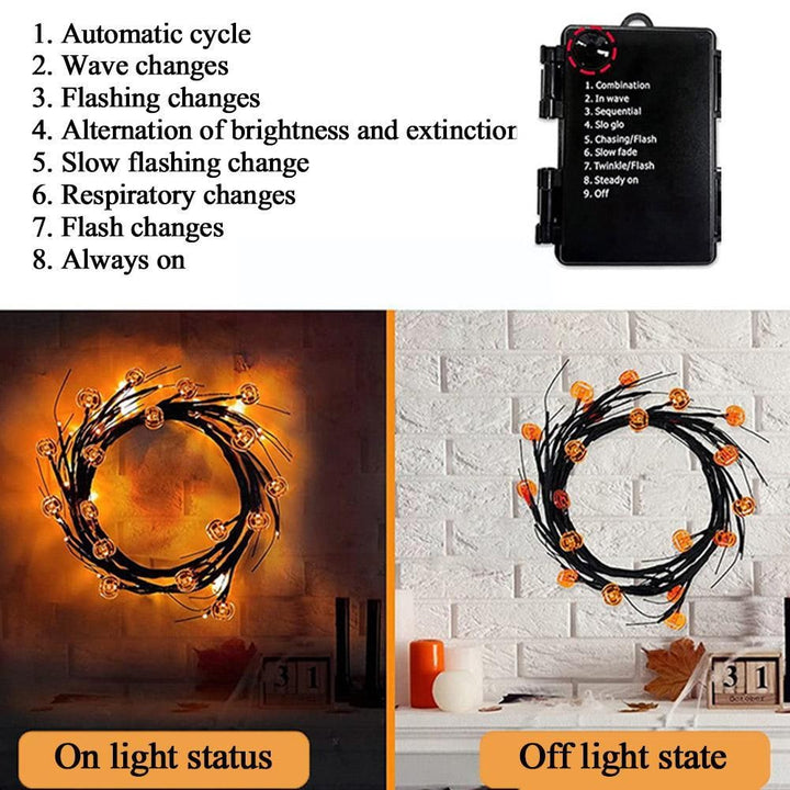 Halloween String Lights Outdoor Garland with LED Pumpkin and Bat Battery Operated 6 Feet 8 Modes