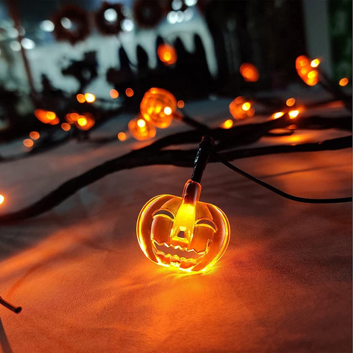 Halloween String Lights Outdoor Garland with LED Pumpkin and Bat Battery Operated 6 Feet 8 Modes
