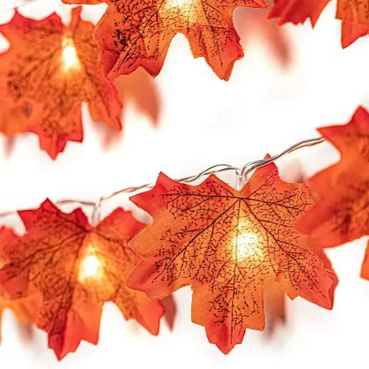 Halloween String Lights with Maple Leaf Garland LED Warm Amber Glow for Yard and Fall Decoration