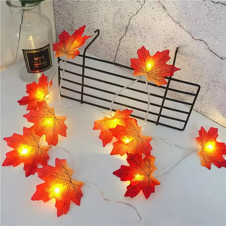 Halloween String Lights with Maple Leaf Garland LED Warm Amber Glow for Yard and Fall Decoration