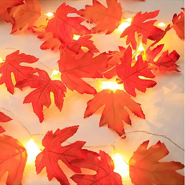 Halloween String Lights with Maple Leaf Garland LED Warm Amber Glow for Yard and Fall Decoration