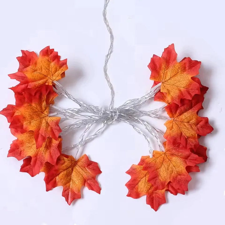 Halloween String Lights with Maple Leaf Garland LED Warm Amber Glow for Yard and Fall Decoration