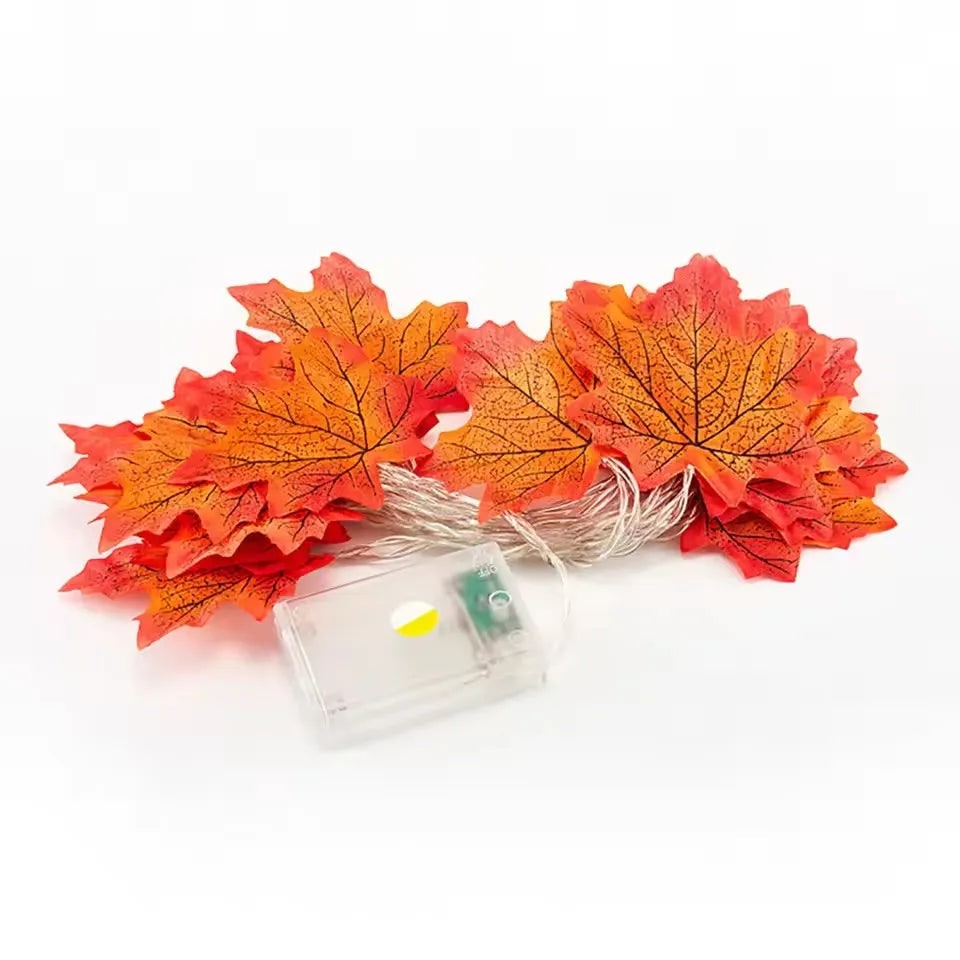 Halloween String Lights with Maple Leaf Garland LED Warm Amber Glow for Yard and Fall Decoration