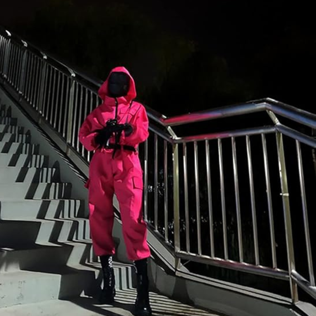 Halloween survival game Costume Hooded Jumpsuit with Full Face Mask and Belt