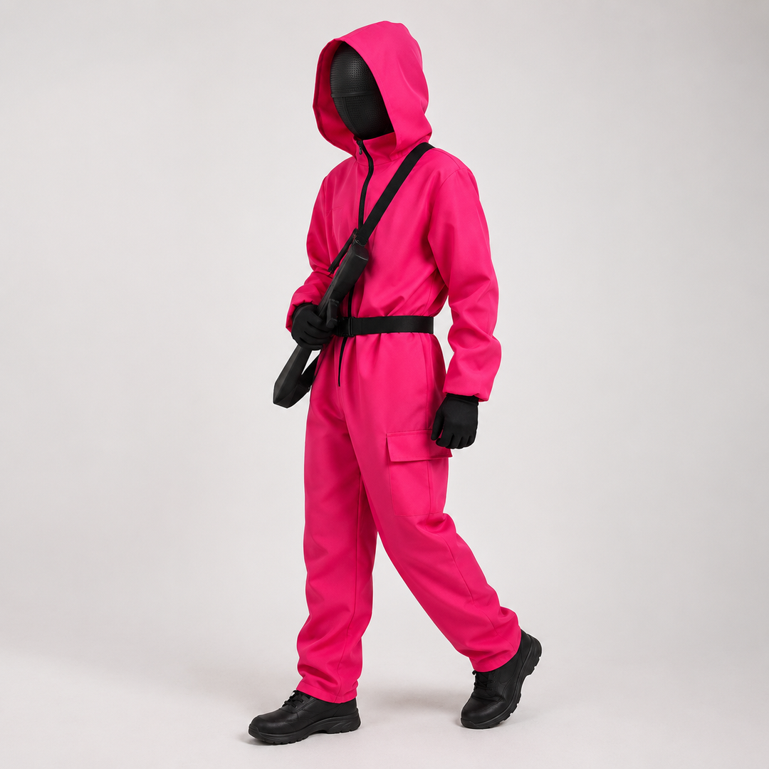 Halloween survival game Costume Hooded Jumpsuit with Full Face Mask and Belt