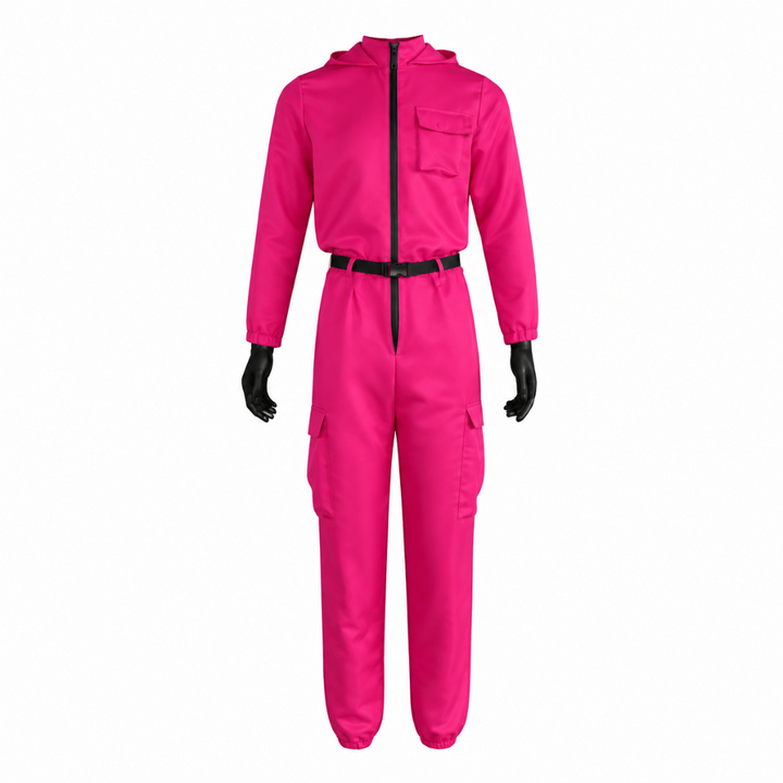 Halloween survival game Costume Hooded Jumpsuit with Full Face Mask and Belt