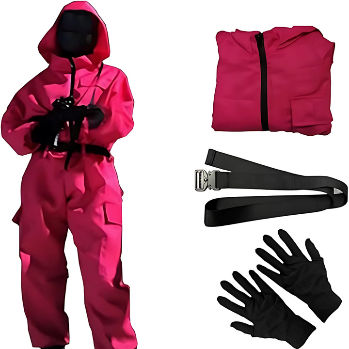 Halloween survival game Costume Hooded Jumpsuit with Full Face Mask and Belt
