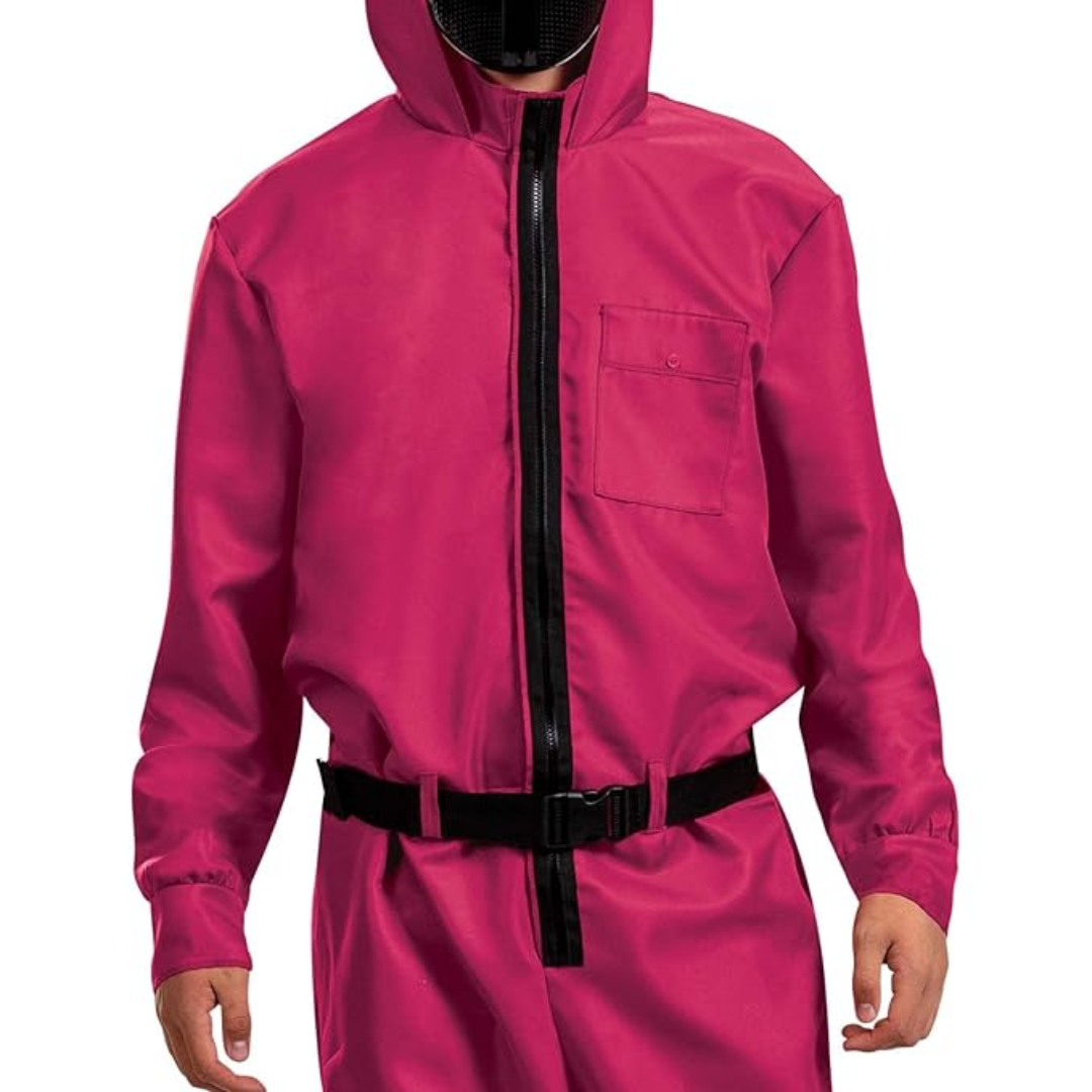 Halloween survival game Costume Hooded Jumpsuit with Full Face Mask and Belt