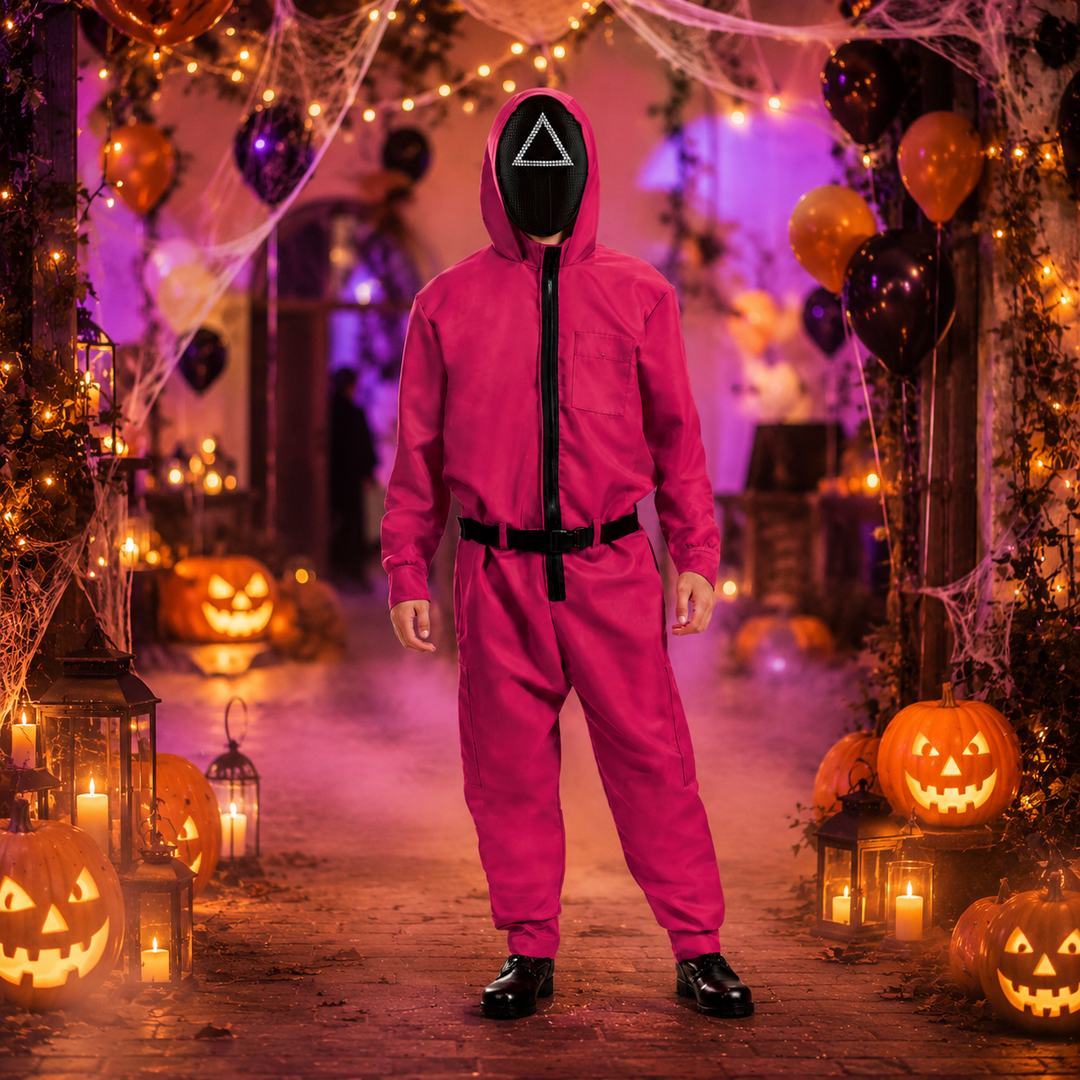 Halloween survival game Costume Jumpsuit with Mesh and Belt Party Outfit