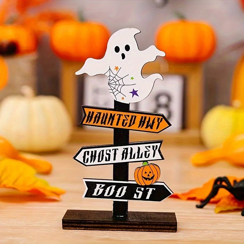 Halloween Table Decor Dining Room Wooden Directional Sign with and Toppers Tabletop Decoration