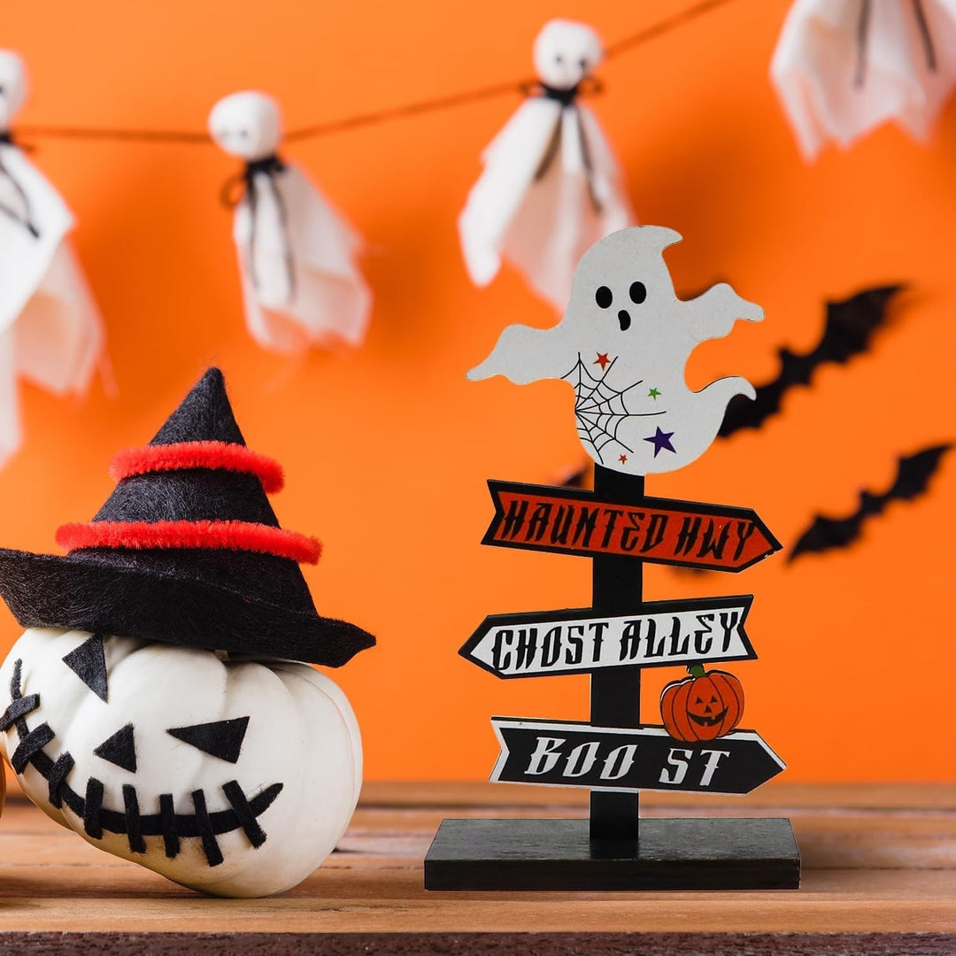 Halloween Table Decor Dining Room Wooden Directional Sign with and Toppers Tabletop Decoration