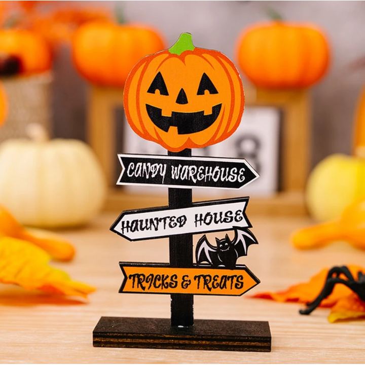 Halloween Table Decor Dining Room Wooden Directional Sign with and Toppers Tabletop Decoration