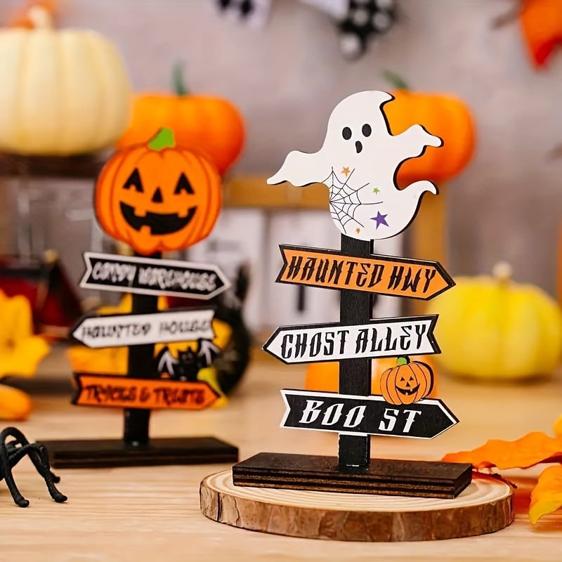 Halloween Table Decor Dining Room Wooden Directional Sign with and Toppers Tabletop Decoration