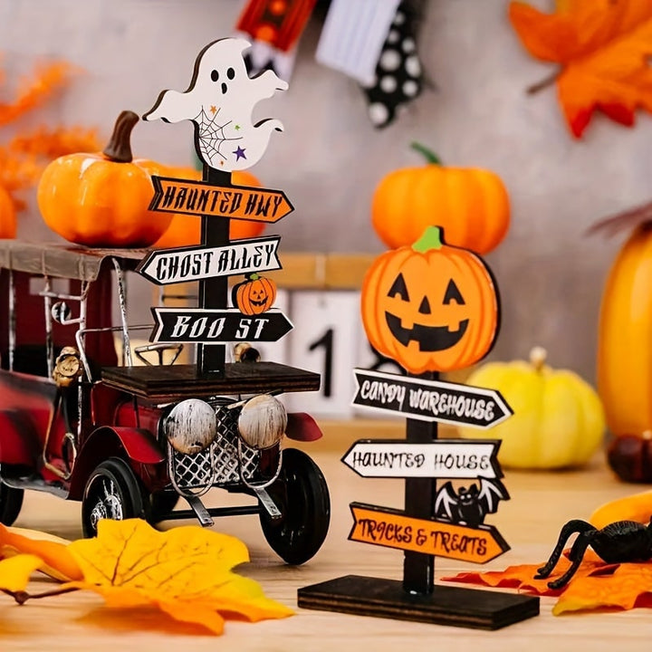 Halloween Table Decor Dining Room Wooden Directional Sign with and Toppers Tabletop Decoration