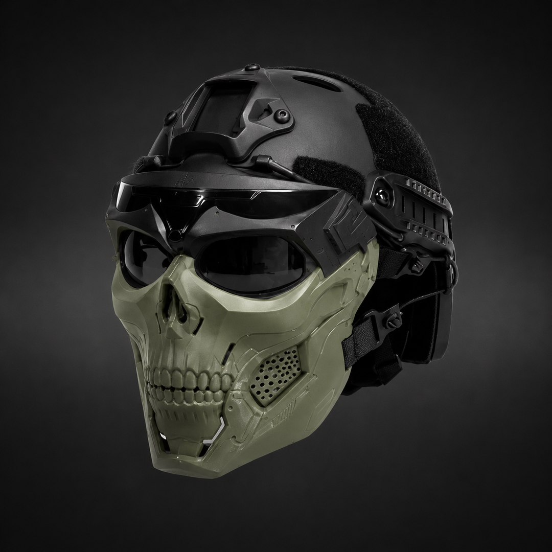Halloween Tactical Skull Mask and Face with Integrated Goggles for Airsoft Paintball Costume Party