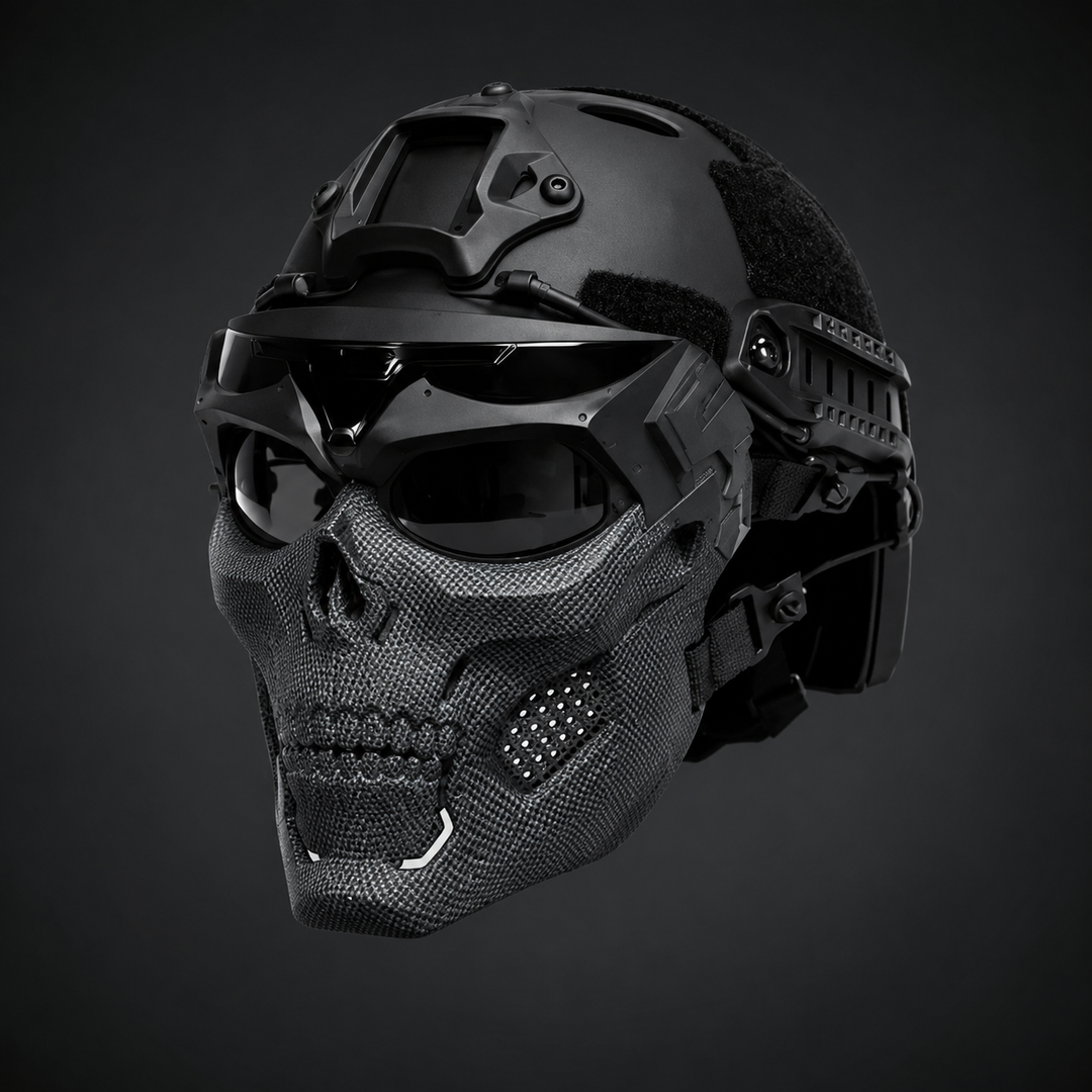 Halloween Tactical Skull Mask and Face with Integrated Goggles for Airsoft Paintball Costume Party