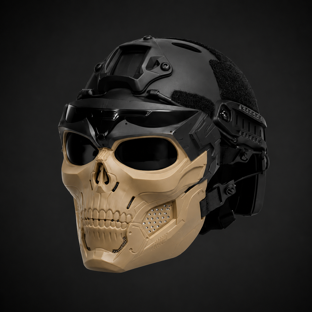 Halloween Tactical Skull Mask and Face with Integrated Goggles for Airsoft Paintball Costume Party