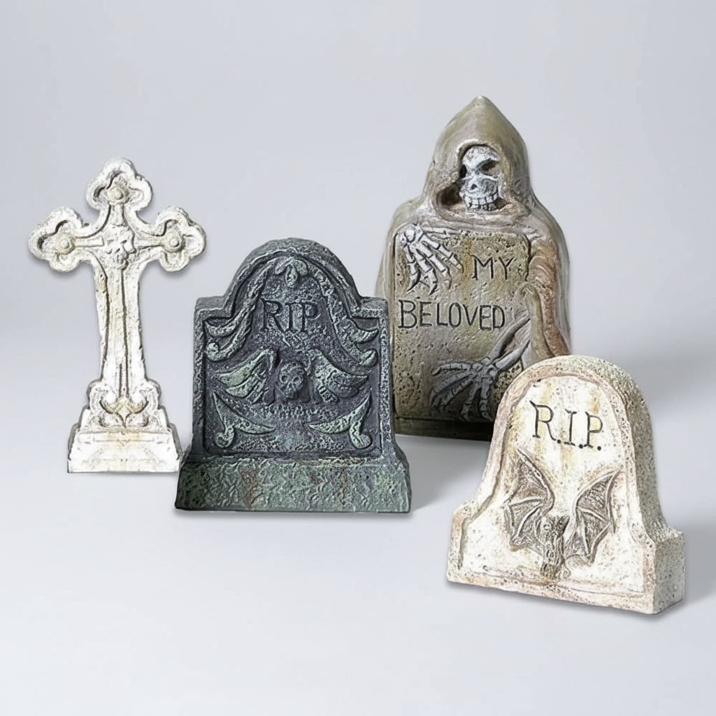 Halloween Tombstones and Yard Gravestones Set with Graveyard Decorations for Outdoor Display