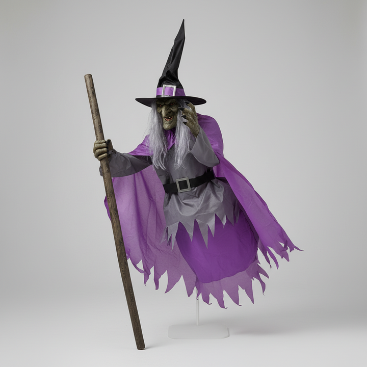 Halloween Witch Decoration Inflatable Flying Prop with Light-Up Eyes for Outdoor Yard
