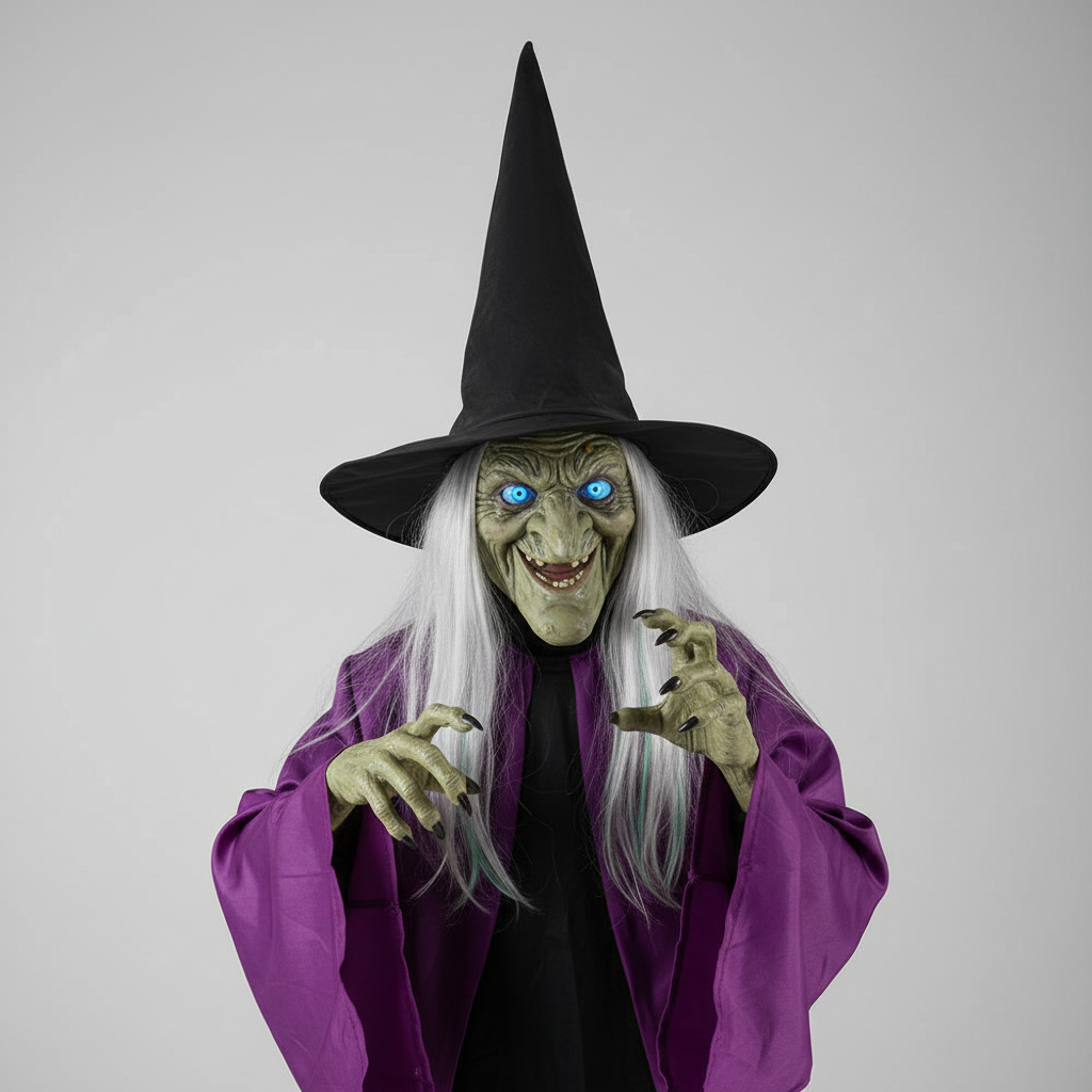 Halloween Witch Decoration Inflatable Flying Prop with Light-Up Eyes for Outdoor Yard