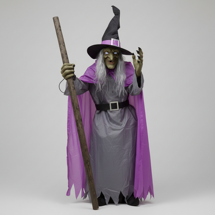 Halloween Witch Decoration Inflatable Flying Prop with Light-Up Eyes for Outdoor Yard