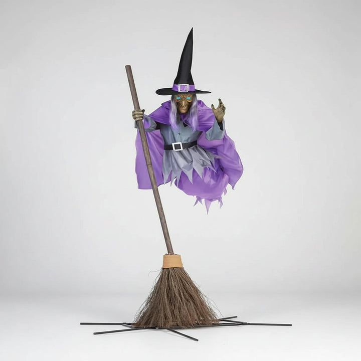 Halloween Witch Decoration Inflatable Flying Prop with Light-Up Eyes for Outdoor Yard