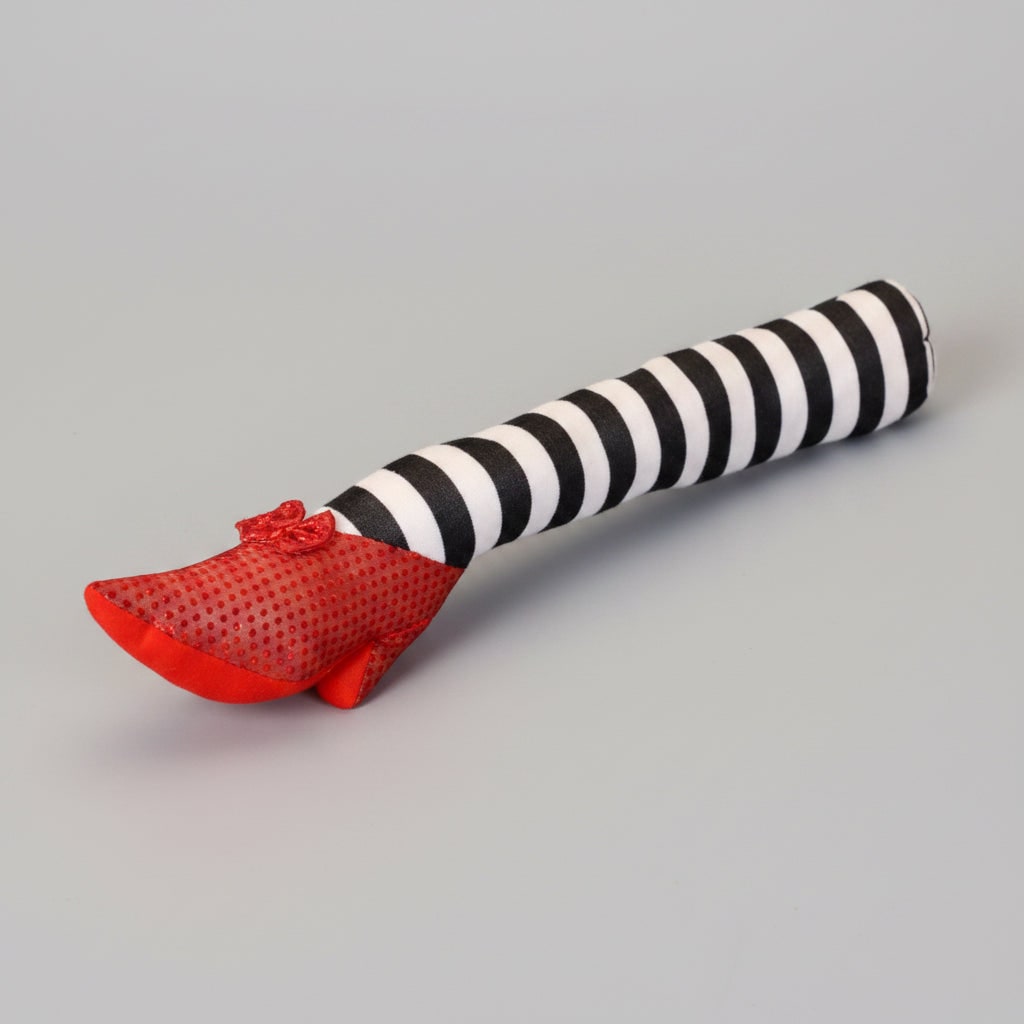 Halloween Witch Legs Door Stopper and Draft Blocker with Red Sequined Shoes and Striped Stockings