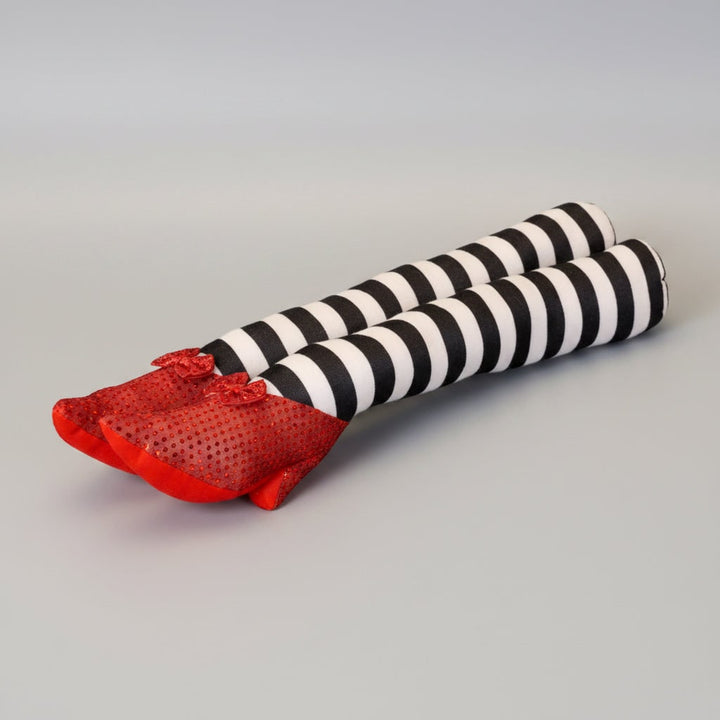 Halloween Witch Legs Door Stopper and Draft Blocker with Red Sequined Shoes and Striped Stockings