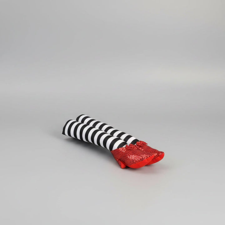 Halloween Witch Legs Door Stopper and Draft Blocker with Red Sequined Shoes and Striped Stockings