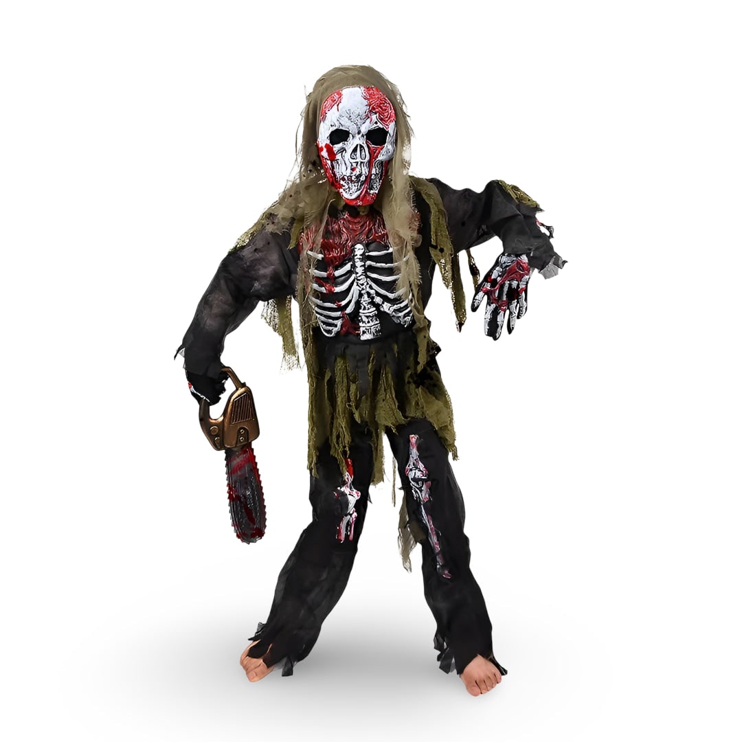 Halloween Zombie Skeleton Costume Outfit with Mask and Gloves
