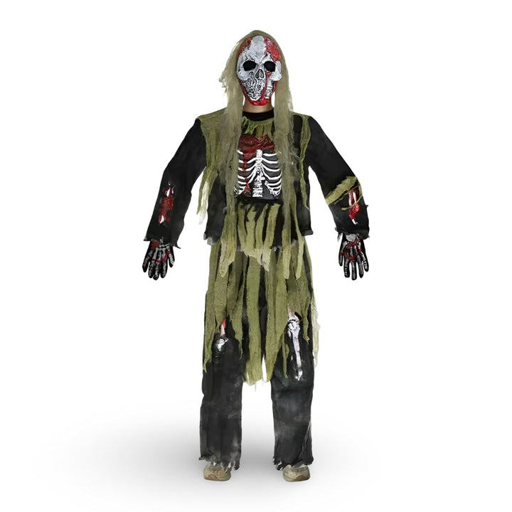 Halloween Zombie Skeleton Costume Outfit with Mask and Gloves