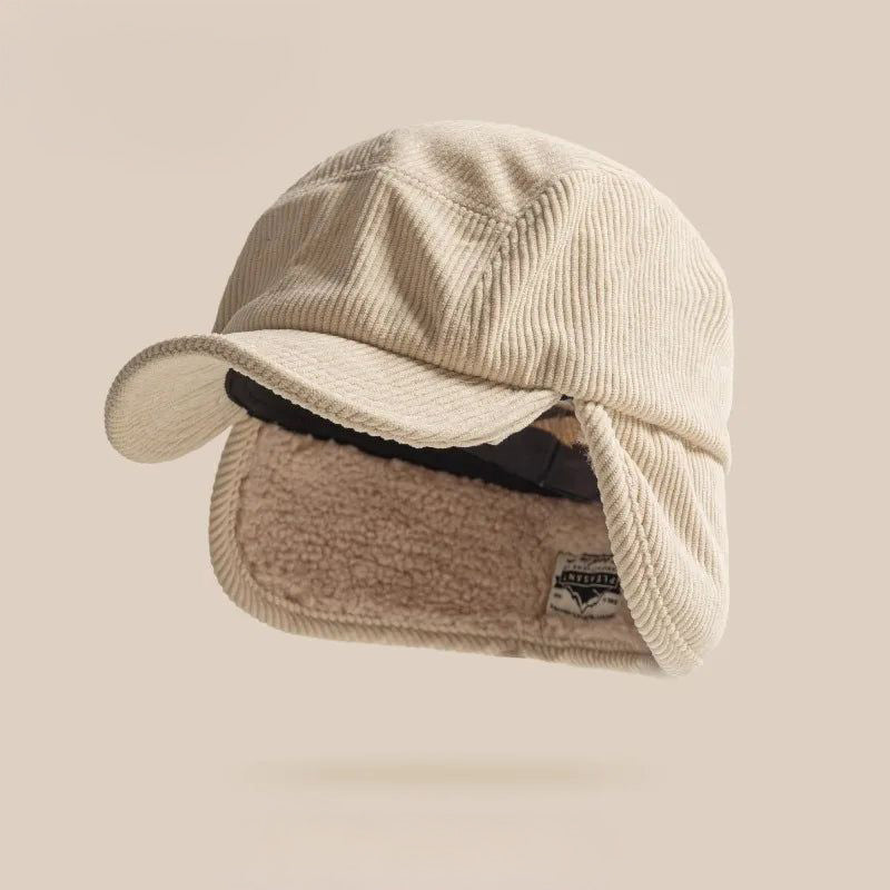 Corduroy Earflap Cap Winter Hat