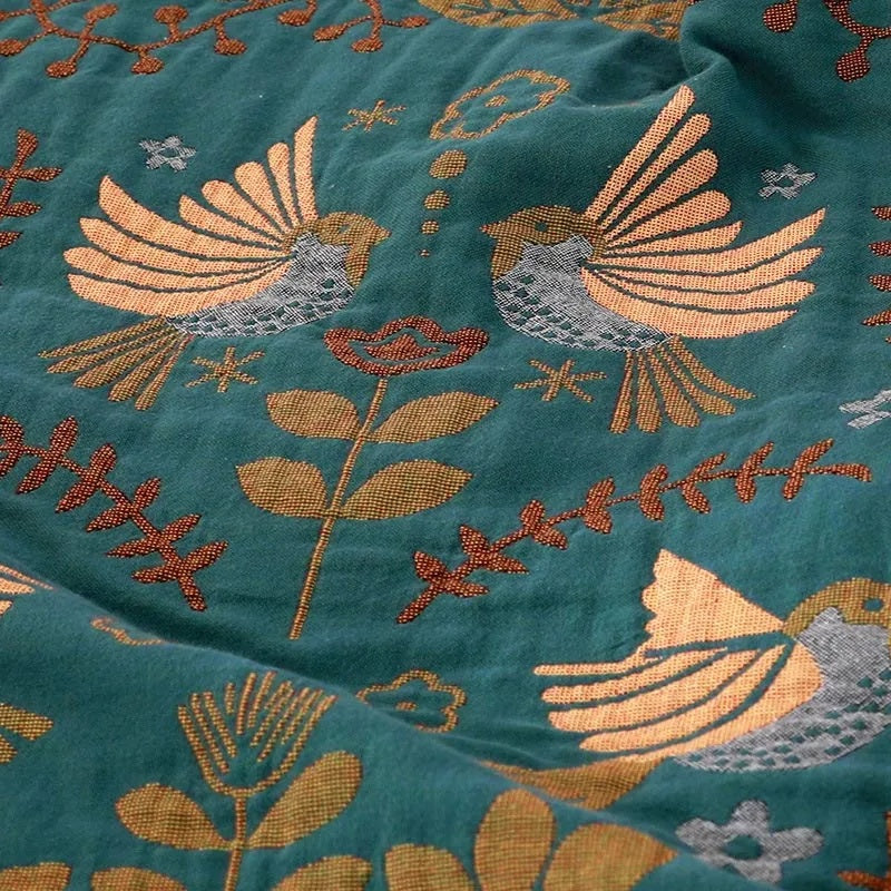 Cotton Throw Blanket Square Nordic Bird Pattern