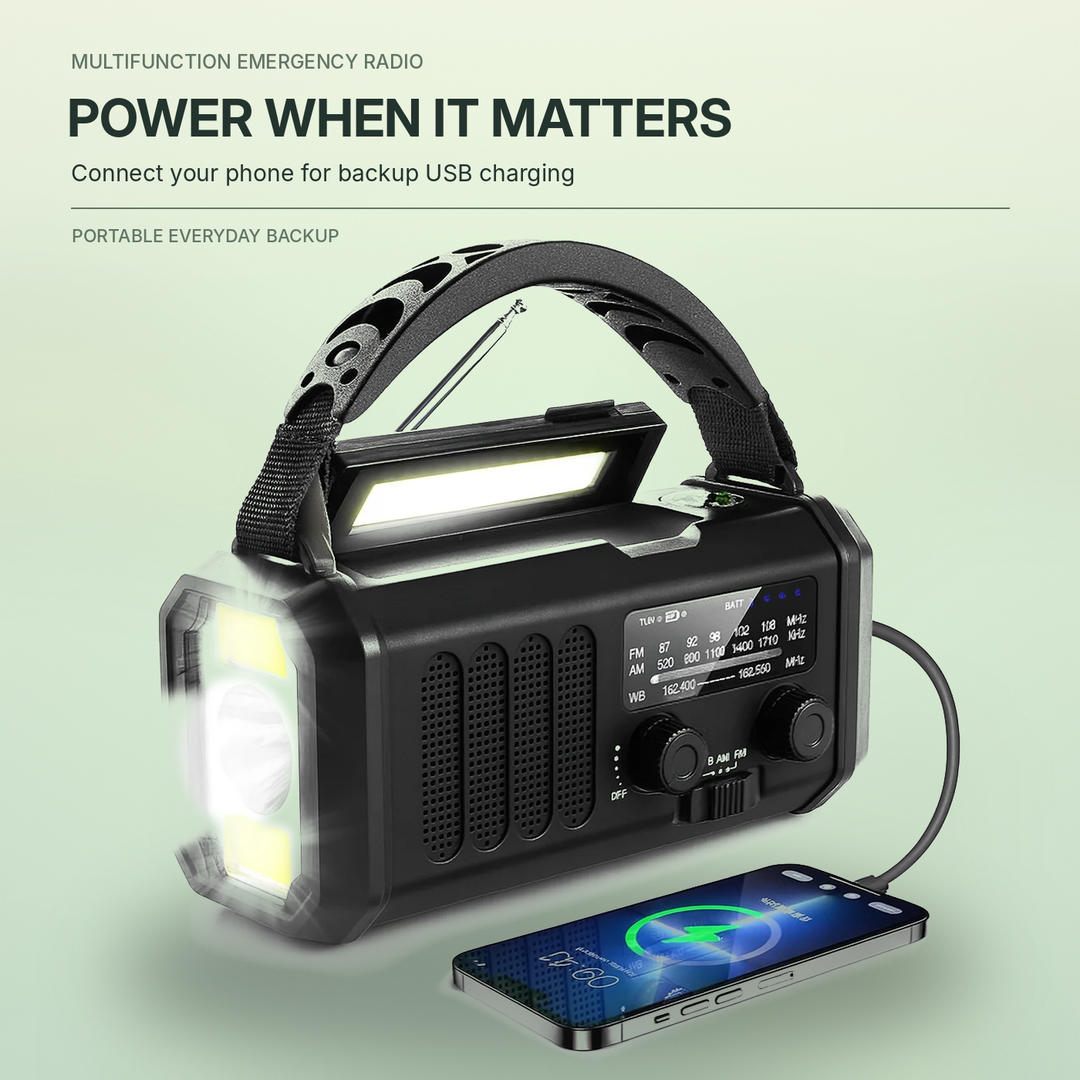 Emergency Radio 10000mAh Power Bank Crank Solar Compass Reading Light