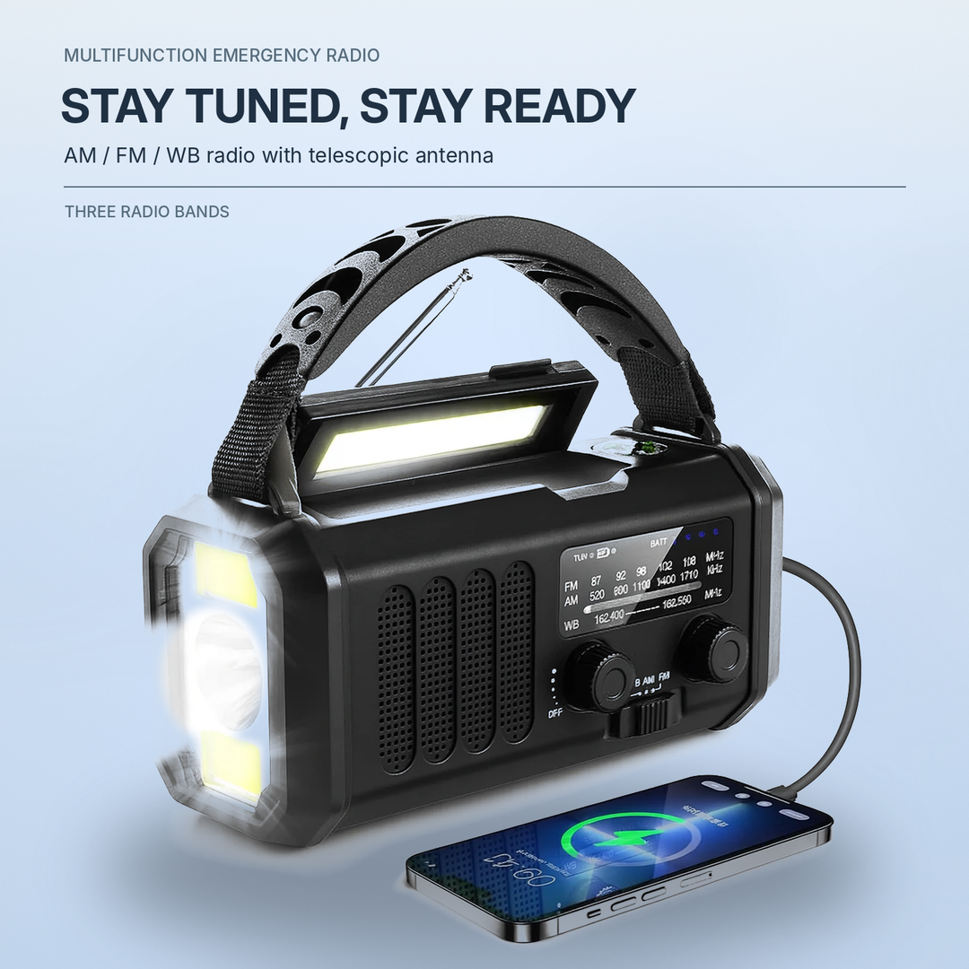 Emergency Radio 10000mAh Power Bank Crank Solar Compass Reading Light