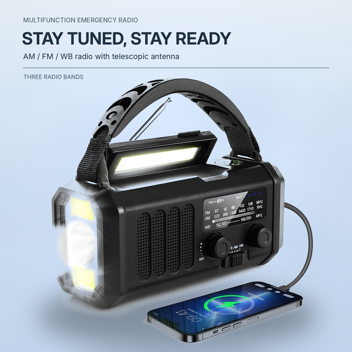 Emergency Radio 10000mAh Power Bank Crank Solar Compass Reading Light
