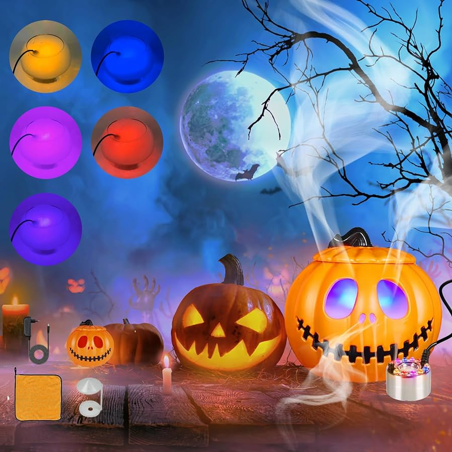LED Fogger Machine Mist Maker with Color-Changing Light Fixture