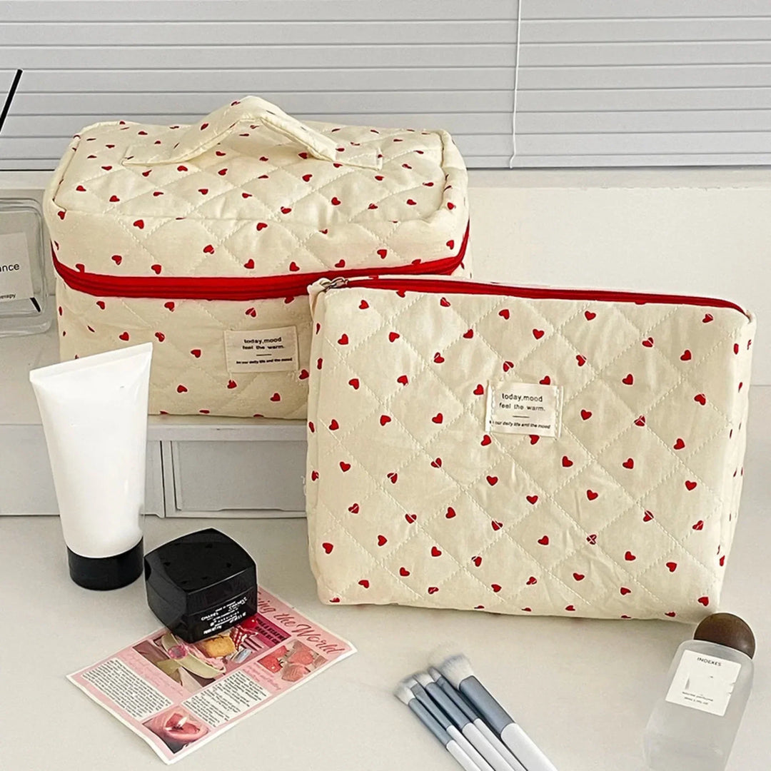 3 Piece Quilted Makeup Bag Set Travel Cosmetic Organizer Pouches