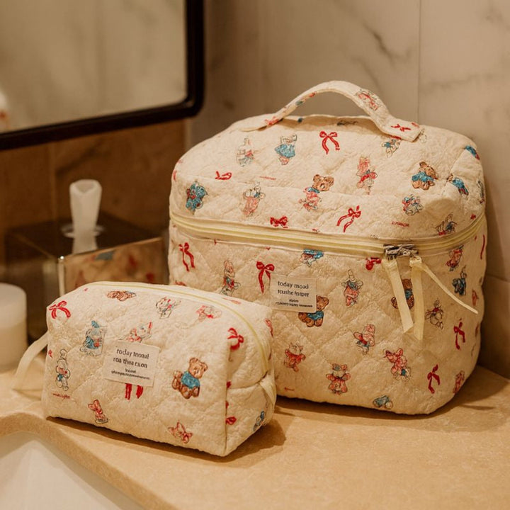 3-Piece Quilted Cartoon Cosmetic Bag Set