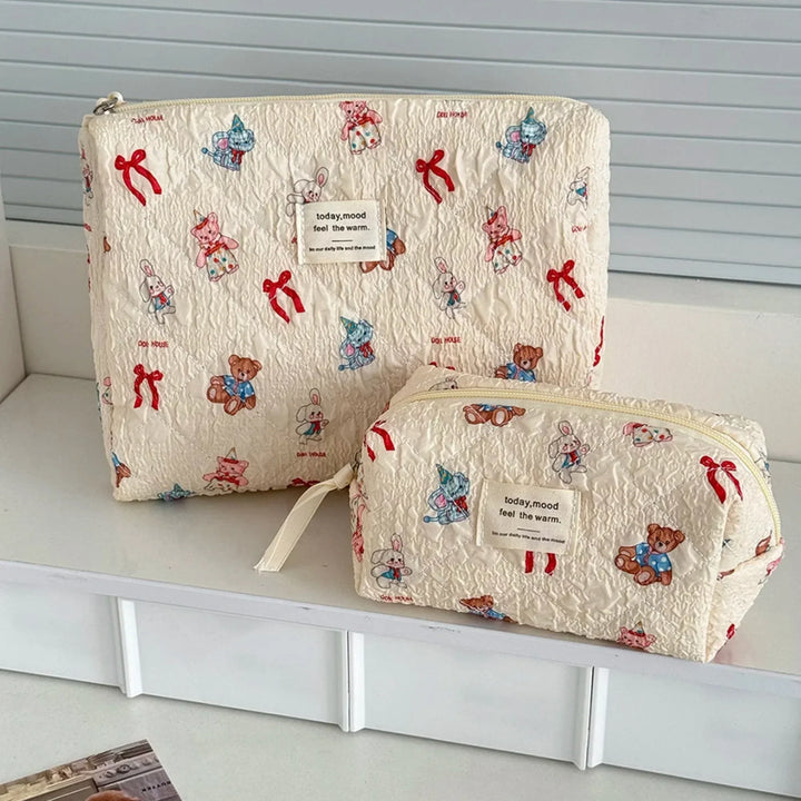 3-Piece Quilted Cartoon Cosmetic Bag Set