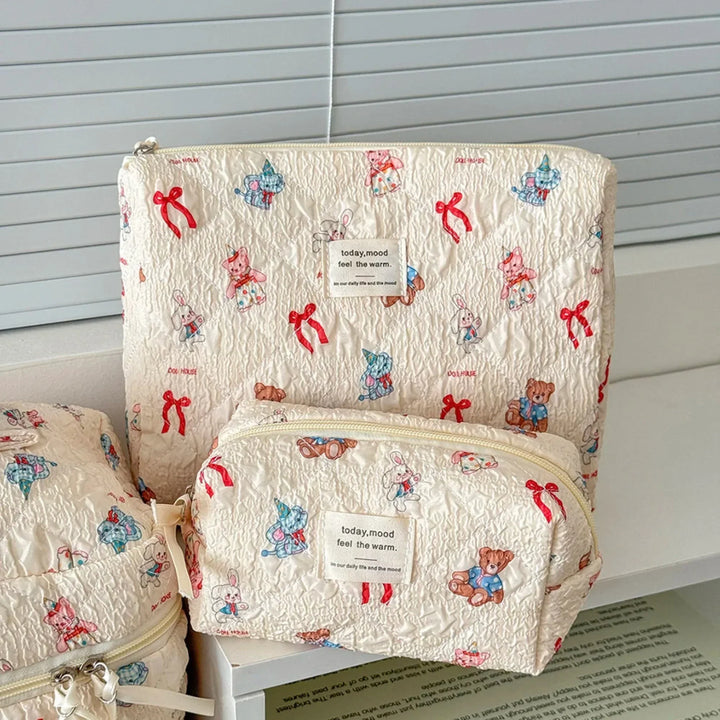 3-Piece Quilted Cartoon Cosmetic Bag Set