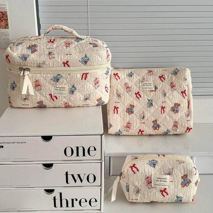 3-Piece Quilted Cartoon Cosmetic Bag Set