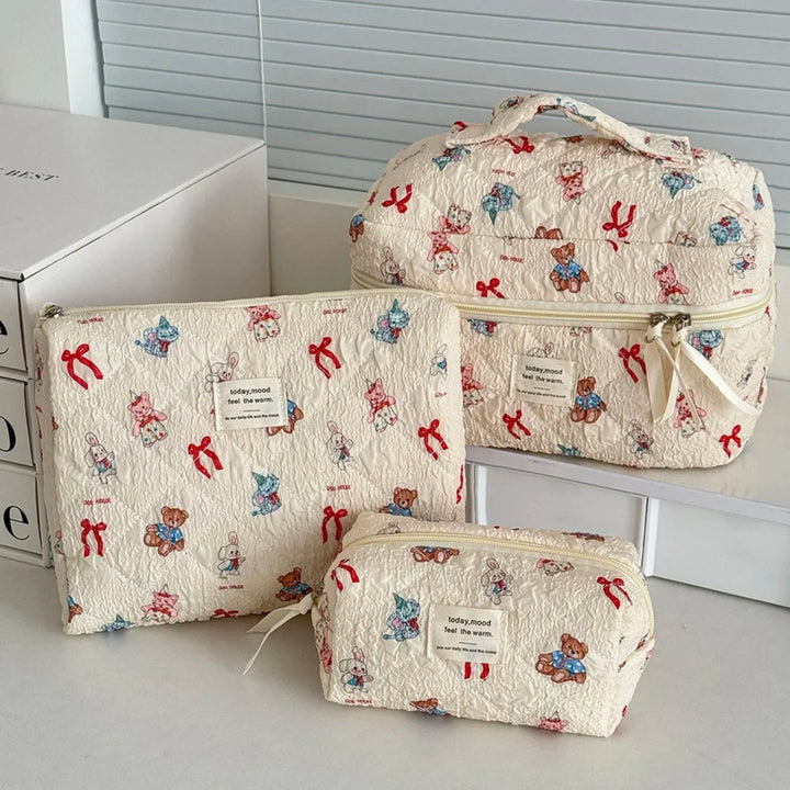 3-Piece Quilted Cartoon Cosmetic Bag Set