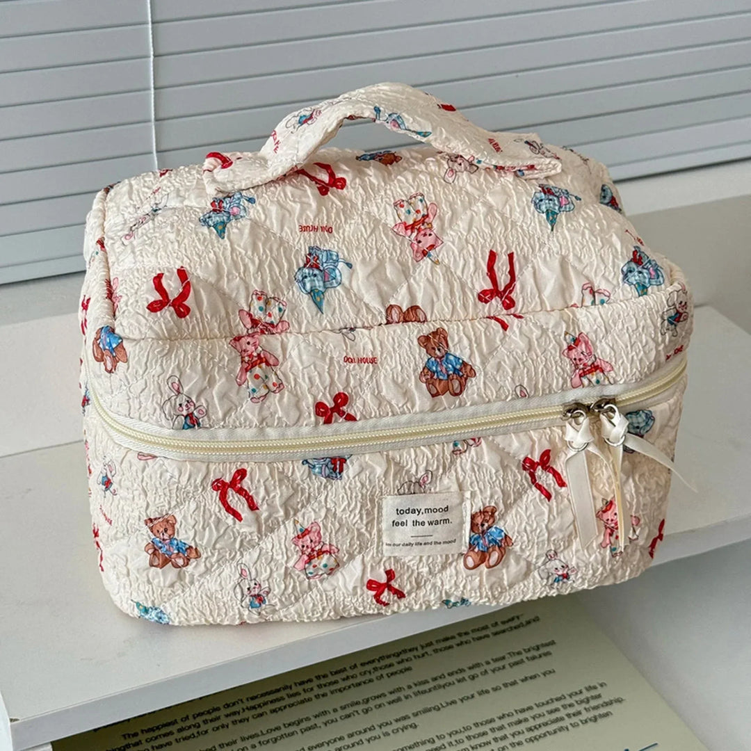 3-Piece Quilted Cartoon Cosmetic Bag Set