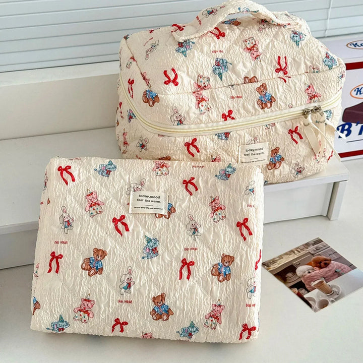 3-Piece Quilted Cartoon Cosmetic Bag Set